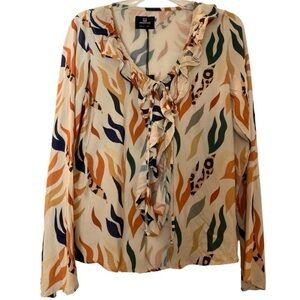 STANDARD ISSUE top, ruffle tie shirt,Official color Safari. Size M, long sleeves